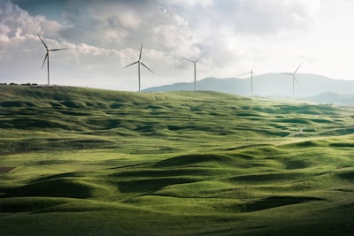 Wind turbines at sunset